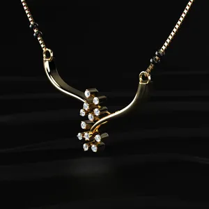 Pendentif Mangalsutra en diamant CVD de laboratoire taille ronde motif floral, couleur D-E, clarté VVS-VS, certifié IGI, or, pour fiançailles et mariage, Inde - Product Image 3