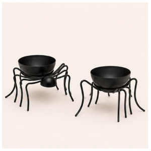 Set of 2 Spooky Black Metal Spider Bowls Multi-purpose Halloween Candy Dish Goth <b>Tealight</b> Candle Holder & Gothic Party Table - Product Image 1