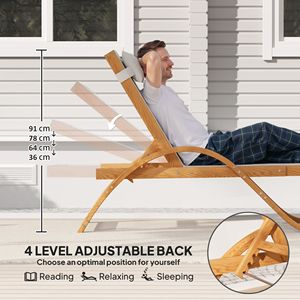 Sdraio in Legno di Larice Regolabile a 4 Livelli, Sedia Prendisole Bianco Crema Completamente Reclinabile, Lettino da Patio con Seduta in Rete per Uso Esterno - Product Image 5