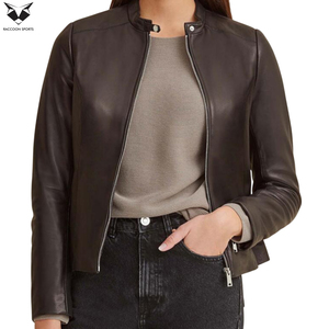 Brown Color Highest Quality Zipper Style Unique Design Breathable Product Women's Genuine <b>Sheepskin</b> Leather <b>Jacket</b> With Pockets - Product Image 3