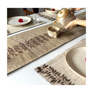 Cotton <b>Canvas</b> Twill Texture Leaves Border Table Mat Eco Dyed Indian Made Sustainable Home Dining Decor Retail & Wholesale Supply - Product Image 1