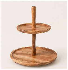 Modern 2 Tier Wooden <b>Cake</b> <b>Stand</b> Solid Acacia Wood Cupcake Dessert Serving Tray For Weddings Parties And Home Decor Eco-Friendly - Product Image 4