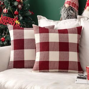 Fundas de Almohada Decorativas Cuadradas de Lino Suave con Estampado a Cuadros Clásico Navideño, Paquete de 2 para el Hogar - Product Image 2