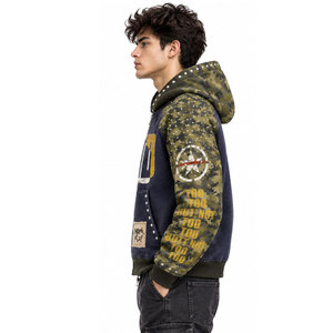 Sweat-shirt à capuche zippé pour homme BRAND, motif camouflage, manches raglan, streetwear, poche avant, logo imprimé, coupe oversize, automne - Product Image 5