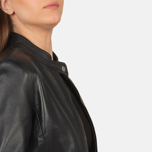 Women's Genuine Leather Moto <b>Jacket</b> Stand Collar Full Sleeve Zipper Closure Autumn Solid Color <b>Biker</b> <b>Jacket</b> - Product Image 6