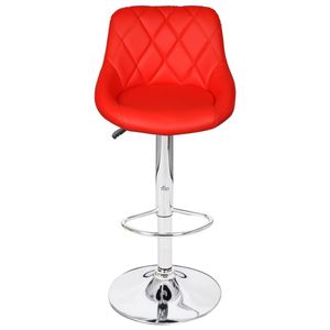 Set of 2 Red Faux Leather Bar <b>Stools</b> with <b>Adjustable</b> Iron Height Stylish and Comfortable - Product Image 4
