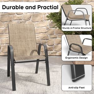 Set di 6 Sedie da Pranzo da Esterno con Seduta Larga Ergonomica, Capacità di 350 Libbre per Sedia, Tessuto Teslin Impermeabile e Resistente alla Ruggine - Product Image 5