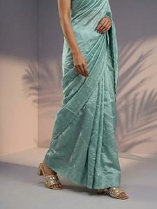 ผ้าไหมราสเบอร์รี่แท้ปักลายอีลิท วีฟส์ พร้อมงานเลเฮริยาและขอบประดับเลื่อม - Product Image 6