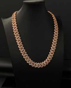 Cadena Cubana de Plata 925 con Moissanita, Chapada en Oro Rosa y Rodio, Estilo Hip Hop Iced Out, Pasa Prueba de Diamantes, Lujo para Boda y Compromiso - Product Image 1