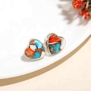 Handmade <b>Wedding</b> Promise Stud <b>Earrings</b> for Women for Parties Oyster Turquoise Heart Cut 925 Sterling <b>Silver</b> Boho Statement - Product Image 2