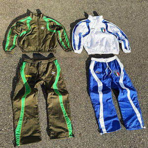 Custom <b>Men's</b> Breathable Waterproof Vintage Long Sleeve Color Block Cotton Windbreaker <b>Jacket</b> Jogger Pants Set Outdoor Running - Product Image 1