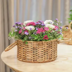 Panier à fleurs en jacinthe d'eau fait main, panier de rangement en osier avec poignée pour décoration intérieure, cadeau, support pour plantes de jardin - Product Image 1