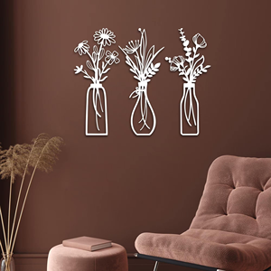 Handmade Black Metal Flower <b>Vase</b> Wall Art Modern Decorative Sculpture Ideal For Kitchen Lounge And Lobby Interior Accent - Product Image 1