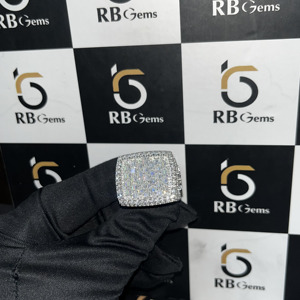 RB Gems Micro Pave Hip Hop Letter BAY Unisex Glam Party Jewelry IGI Certified Men's customized <b>Emerald</b> Cut Diamond <b>Ring</b> - Product Image 1