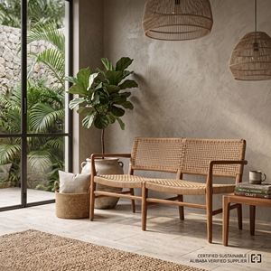 Indonesian OEM Manufacturer Teak Loveseat 2 Seater <b>Bench</b> Woven Cord Seating for Wholesale Hospitality Contract Furniture Supply - Product Image 1