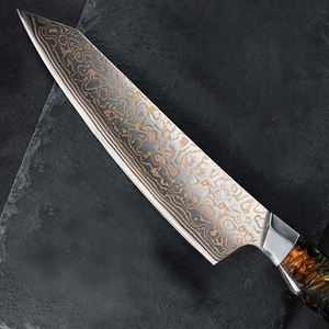 Couteau Santoku artisanal en cuivre damasé avec manche ergonomique pour une découpe fine des légumes et la préparation quotidienne des repas - Product Image 5