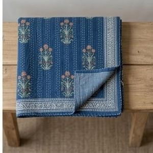 Hand Block Printed Indian Cotton Sanganer Kantha Queen Size <b>Throws</b> <b>Large</b> Width Handmade Quilt Traditional Home Bedding Export - Product Image 3