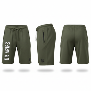 Dr. Arifs graue Freizeit-Bermudashorts für Herren mit Kordelzug und Taschen, Sweatpants-Stil mit Logo-Print vorne - Product Image 2