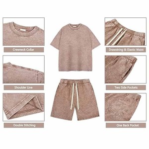 Ensemble short et t-shirt pour homme, effet délavé, 100% coton, logo personnalisé - Product Image 4