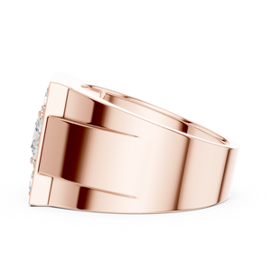 Bague Prestige en Or Rose 14K avec Diamant de Laboratoire, Sertie en Grappe Carrée, Style Princesse Couronnée, Bague Impériale Halo, Bague Statement - Product Image 4