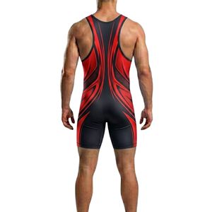 Premium Custom Printed Red Geometric V Shape Sublimated Breathable Stretch Spandex Unisex Adults <b>Wrestling</b> <b>Singlet</b> Professional - Product Image 4