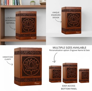 Handcrafted Wooden Lotus Cremation Urn Floral Carved <b>Memorial</b> Keepsake <b>Box</b> for human ashes medium size 9x5.5 urn <b>box</b> - Product Image 2