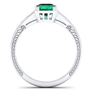 Bague de fiançailles REYES, nouveau design, or blanc 14 carats, émeraude taille émeraude 0,75 carat, pierre précieuse émeraude, bijoux de mariage pour femmes, cadeaux en moissanite - Product Image 4