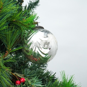 Wholesale Silver <b>Glass</b> <b>Christmas</b> Ornament with Etched Stripe Round <b>Bauble</b> Vintage Hanging <b>Christmas</b> Ball & Tree Ornaments - Product Image 2