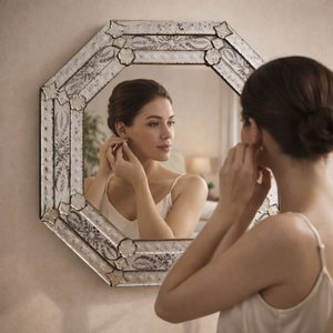 กระจกติดผนังทรงแปดเหลี่ยมแบบเวนิสสุดหรู | กระจกแกะสลักลายกรอบโบราณสำหรับตกแต่งห้องนั่งเล่น ห้องนอน และทางเข้าบ้าน - Product Image 3