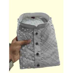 ผ้าคอตตอนปักลายสำหรับผู้ชายพิมพ์ลายด้วยสีเทา - Product Image 1