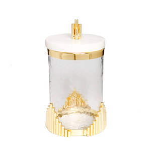 Ensemble de contenants de stockage alimentaire en verre cylindriques de luxe modernes avec couvercles à fleurs dorées, hermétiques et empilables, pour la cuisine - Product Image 3