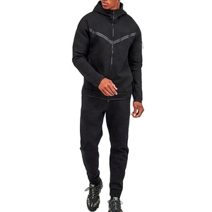 Ensemble de survêtement décontracté pour homme en molleton de coton avec sweat à capuche et pantalon de jogging zippé – Tenue de sport personnalisable - Product Image 1