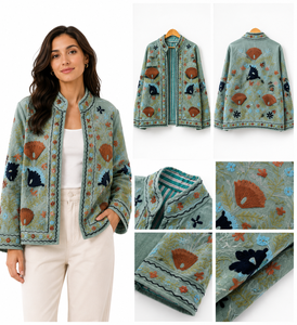 Women's Top Trendy Suzani Velvet Cotton <b>Reversible</b> Thick <b>Jacket</b> Floral Embroidered Artisan Vintage Festival Winter Stand Collar - Product Image 3