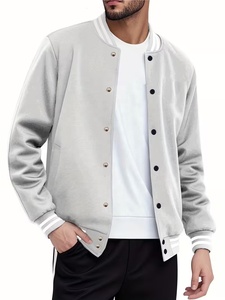 เสื้อแจ็คเก็ตวาร์ซิตี้สีเทาอ่อนสำหรับผู้ชาย ผ้าถักโพลีเอสเตอร์ ทรงปกติ ปกคอพับ ปิดด้วยซิป สีพื้น ใส่ได้ในฤดูใบไม้ร่วง - Product Image 3