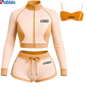 ชุดเซ็ต 3 ชิ้น ขายดีประจำฤดูร้อน ชุดวอร์มผู้หญิง สตรีทแวร์สั่งทำได้ เสื้อแจ็คเก็ตและกางเกงขาสั้นสีตัดกัน ชุดกีฬาสุดฮิต - Product Image 1