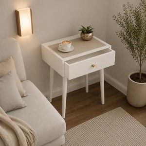White Wash Pine Wood Minimalist Tiered <b>Planter</b> Stand with Drawer-Wholesale Handcrafted - Product Image 2