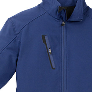 Chaqueta de hombre azul de softshell, cuello alto, cierre de cremallera, resistente al viento, informal, para otoño, corte regular, color sólido. - Product Image 2