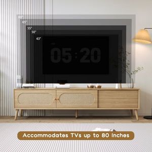 Mueble de TV Moderno Estilo Boho para Televisores de hasta 80'', Centro de Entretenimiento de Madera Sólida con Patas de Madera Sólida, Mueble para TV Livi - Product Image 4