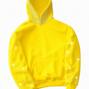 Sudadera con Capucha Negra para Hombre, con Adornos de Pedrería en las Mangas y Capucha, Corte Regular, Estilo Casual de Invierno, Tejido de Felpa, Manga Larga - Product Image 5