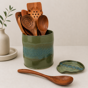 Porte-ustensiles en grès écologique, finition émail mousse, corps épais, résistant à la chaleur, base antidérapante, organisateur de comptoir de cuisine - Product Image 1