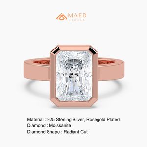แหวนหมั้นเพชรโมอิสซาไนต์ทรงเหลี่ยมมรกต ทองคำขาว 14K ประดับขอบแบบ Bezel แหวนแต่งงานสุดหรู ของขวัญสำหรับผู้หญิง สหรัฐอเมริกา - Product Image 6