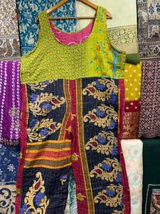 Reversible High Waist Kantha <b>Overalls</b> Cotton Romper Jumpsuit Boho Hippie Dungarees Breathable Plus Size Free Size - Product Image 3
