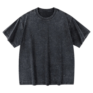 เสื้อยืดโอเวอร์ไซส์ผู้ชาย ผ้าฝ้ายฟอก คอโอ แขนสั้น สีพื้น ทรงลำลอง ความยาวปกติ - Product Image 3