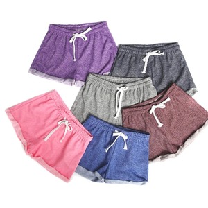 Shorts décontractés en tricot pour femmes, couleur unie, taille élastique avec cordon de serrage, respirant, style ample, shorts de sport d'été - Product Image 2