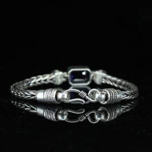 Gold Plated 925 Sterling Silver Men's Retro Punk Style Hand Braided Inlaid Blue Zircon Chain & Link Bracelet - Product Image 3