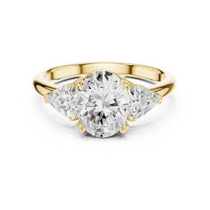 Bague de fiançailles et de mariage solitaire pour femme en or, avec pierres latérales incurvées en forme de triligne et serti en grappe de pierres ovales, modèle à griffes moulées - Product Image 1