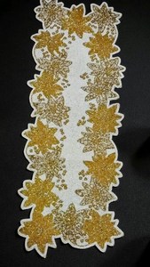 <b>Gold</b> Embroidered Floral <b>Table</b> <b>Runner</b> Fabric Mats Handmade Glam Design Rectangle Shape - Product Image 6