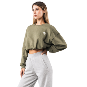 Womens Cropped <b>Crewneck</b> Sweatshirt Soft Fleece Long Sleeve Casual Lounge Streetwear Top Relaxed Fit Everyday Comfort Wear - Product Image 2