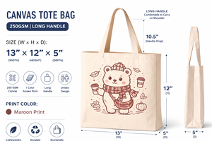 AMANI 250gsm Cotton Canvas Tote Bag Long Handle Eco Friendly Washable Reusable Shopping Bag Custom <b>Cute</b> <b>Bear</b> Print Wholesale - Product Image 2