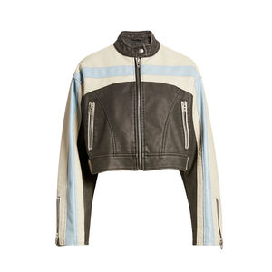 New Arrival Autumn Streetwear Contrast Outerwear Woman Race Car Motorcycle Cropped Biker Leather <b>Jackets</b> for Women OEM - Product Image 3
